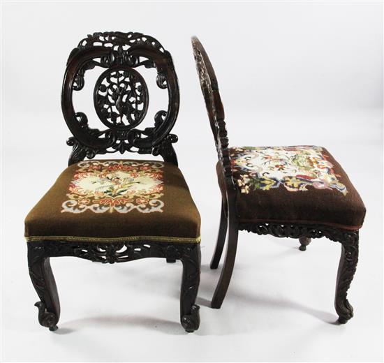 Four late 19thC Indian carved rosewood side chairs(-)